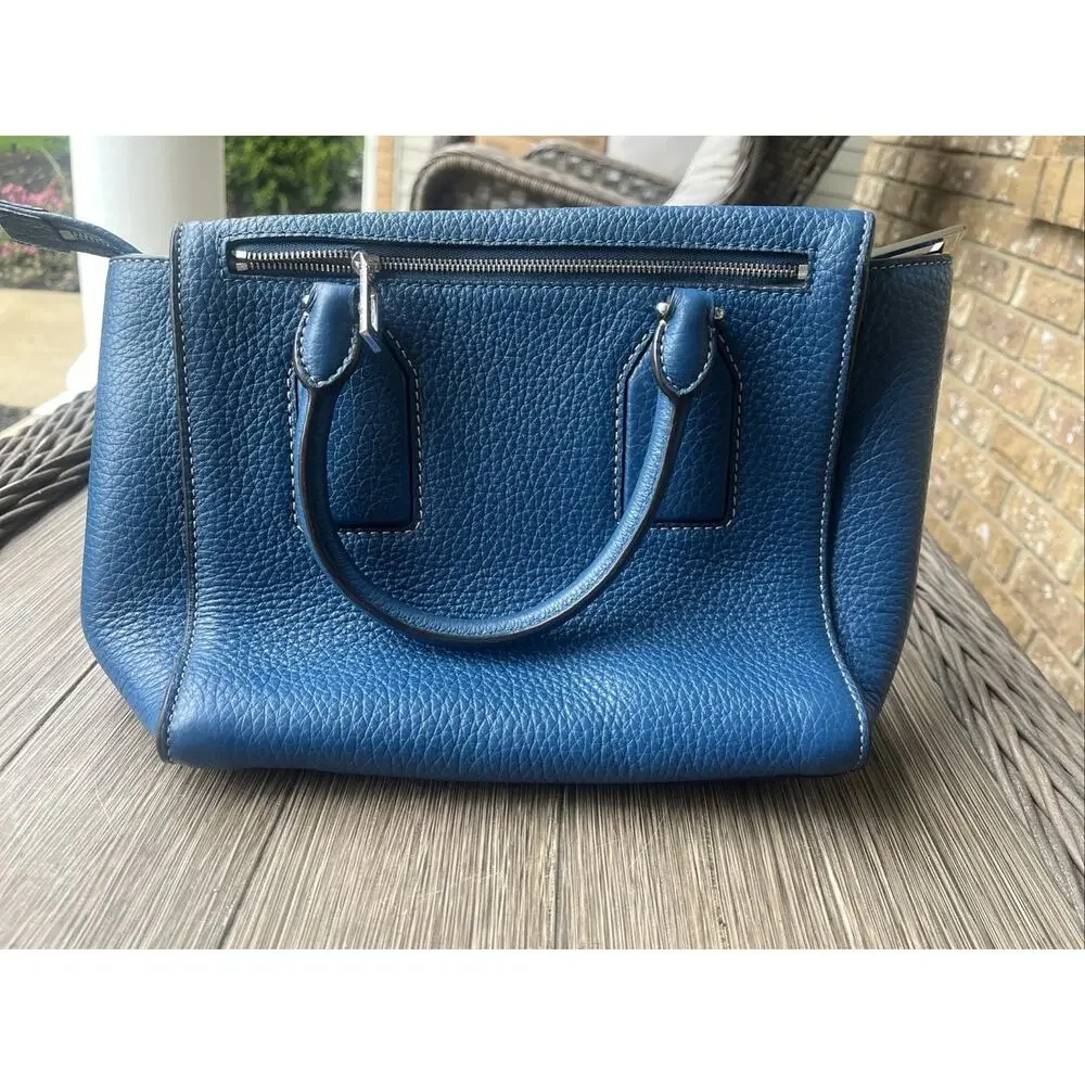 Michael Kors Kellen Saffiano Purse Leather Medium Satchel Crossbody Blue